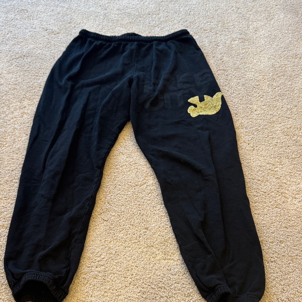 Freecity Black Joggers with Gold Detail